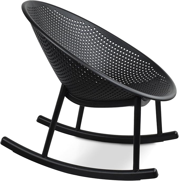 2xhome Patio Rocking Chair | Oval Egg Shaped Lounge Rocker | All Weather Plastic | Modern Accent Side Chair for Indoor or Outdoor Use, Black, Single, Set of 1