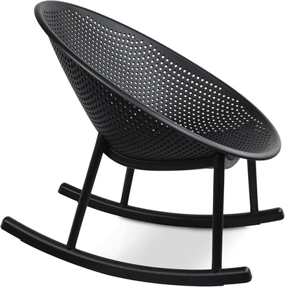 2xhome Patio Rocking Chair | Oval Egg Shaped Lounge Rocker | All Weather Plastic | Modern Accent Side Chair for Indoor or Outdoor Use, Black, Single, Set of 1