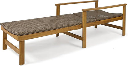 Great Deal Furniture Kyle Outdoor Rustic Acacia Wood Chaise Lounge with Wicker Seating, Natural and Mixed Mocha