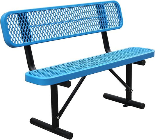 4 ft Outdoor Park Bench – Heavy-Duty Steel Frame & Rust-Resistant Thermoplastic Coating, Suitable for Gardens, Courtyards, Campuses, Commercial Spaces (Blue, 4ft)