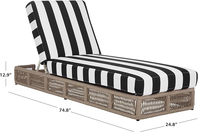 SAFAVIEH Outdoor Patio Furniture Collection - Gillian Heather Tan Rope Daybed, Black Stripe Cushion, Coastal Sunlounger, Fully Assembled (PAT7527E)