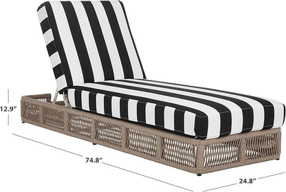 SAFAVIEH Outdoor Patio Furniture Collection - Gillian Heather Tan Rope Daybed, Black Stripe Cushion, Coastal Sunlounger, Fully Assembled (PAT7527E)