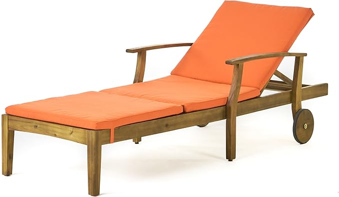 Christopher Knight Home Perla Outdoor Chaise Lounge with Water Resistant Cushion, Teak Finish / Orange
