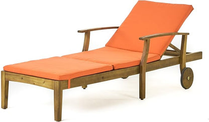 Christopher Knight Home Perla Outdoor Chaise Lounge with Water Resistant Cushion, Teak Finish / Orange