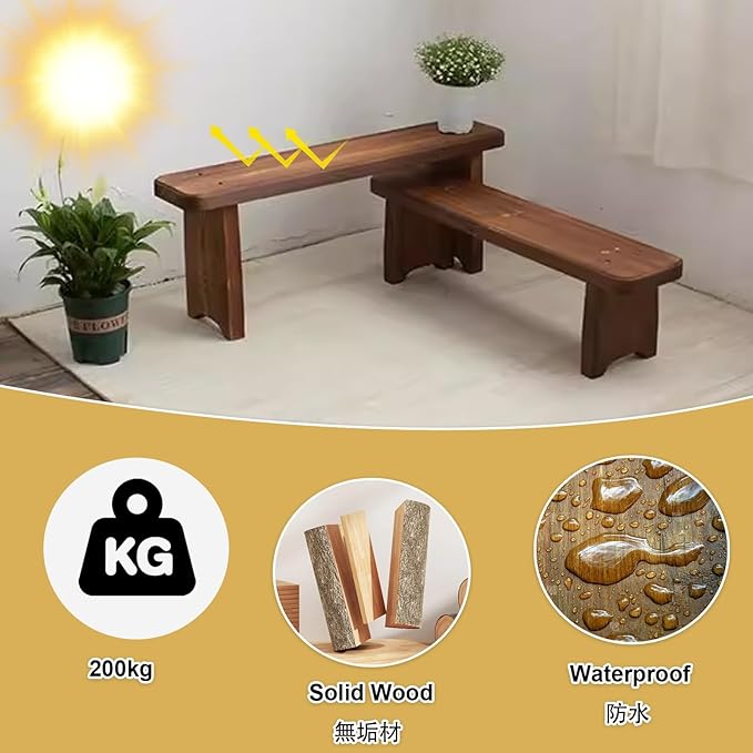 24-59inch Garden Benches for Outdoors, Wooden Bedroom Bed Bench, Indoor Flower Pot Display Rack for Entryway, Living Room, Garden, Patio, Porch, Deck(L47xW7.9xH9.8inch)
