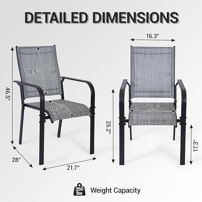 Patio Chairs Set of 8, Outdoor Dining Chairs High Back, All-Weather Padded Textilene Chair for Lawn Porch Garden - Photo 3