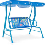 Costzon Kids Porch Swing, All-Weather Patio Swing Bench Hammock w/Adjustable Canopy & Safety Belts for 2 Children - Photo 9