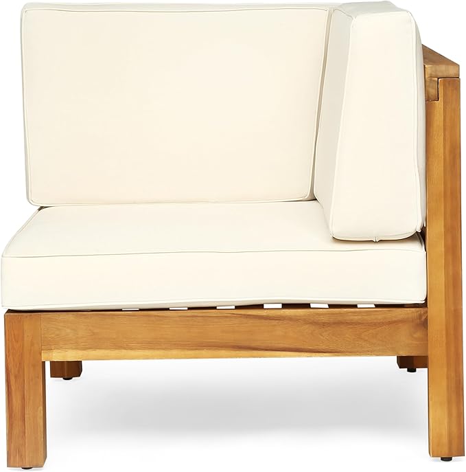 roomfitters Outdoor X-Back Loveseat with Acacia Wood Frame and Weather-Resistant Cushions, Beige - Photo 5