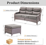 3 Pieces Patio Furniture Sofa Set with 6" Thick Cushions, High Back Wicker Sectional Outdoor Sofa with Ottoman - Photo 9