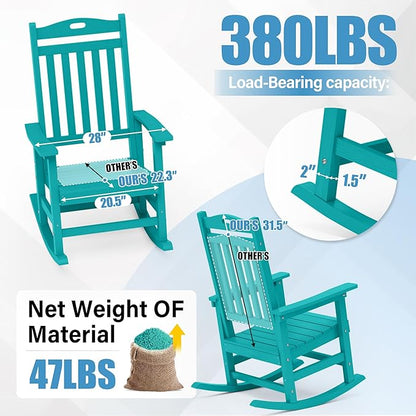 YEFU Outdoor Rocking Chair Porch: Outdoor Patio Rocking Chairs-Oversized Rocker Chair-All Weather Poly Rocker Lawn Chairs for Adult-Seat Area 22"x21"-Backrest Height 31"-380lbs Weight Capacity-Aruba