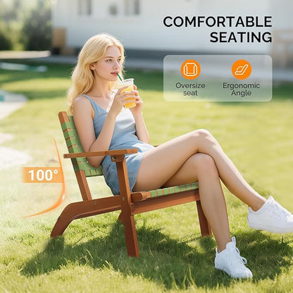 VINGLI Outdoor Armchair, All-Weather Wooden Patio Chair with Waterproof PE Woven Fabric, Adirondack Chair for Garden, Lawn and Poolside (2, Green and Brown)