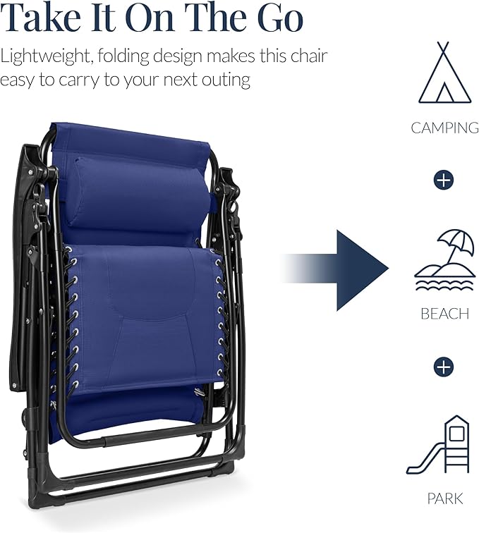 Best Choice Products Oversized Padded Zero Gravity Chair, Folding Outdoor Patio Recliner - Photo 5