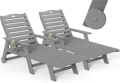 nalone Chaise Lounge Set of 2 Outdoor with 5-Position Adjustable Backrest, HDPE Lounge Chair for Outside Supports Up to 400 LBS, Pool Lounge Chairs for Patio Poolside Deck Beach Backyard (Grey)