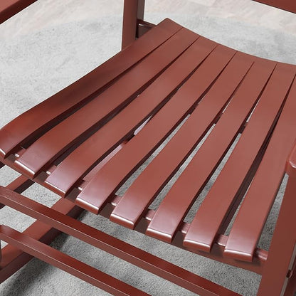 Outdoor Rocking Chair, Patio Wooden Rocking Chair with Smooth Armrests, High Back for Garden, Balcony, Porch, Supports Up to 352 lbs., Wine Red