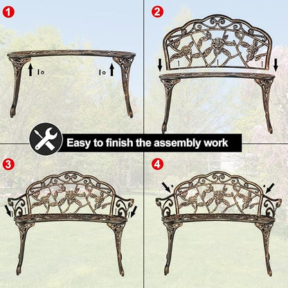 TTY Store Patio Garden Bench Park Bench Loveseats for Outdoor Porch, Patio, Lawn, Balcony, Backyard and Indoor Metal Material Bench