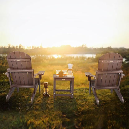 Folding Adirondack Chair, All Weather Resistant Plastic Chair with Cup Holder, Fold or Unfold Easily in 1 Second, Outdoor Chairs for Patio, Garden, Backyard Deck, Lawn Fire Pit(Brown)