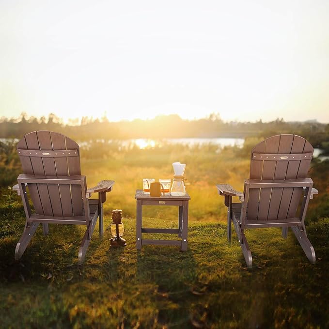 Folding Adirondack Chairs Set of 2, All Weather Resistant Plastic Chair with Cup Holder, Fold or Unfold Easily in 1 Second, Outdoor Chairs for Patio, Garden, Backyard Deck, Lawn Fire Pit(Brown)