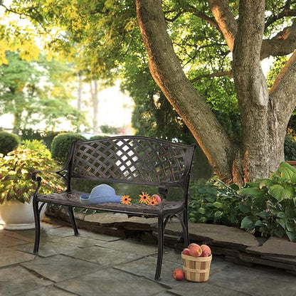 Outdoor Garden Bench,Cast Aluminum Metal Frame Patio Park Bench,Patio Garden Bench with Backrest & Armrest,Patio Seating Bench,Arch Legs for Outdoor Garden,Porch,Backyard,Poolside (40.5")