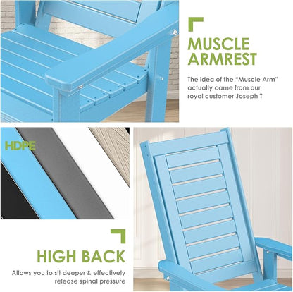 GREENVINES Outdoor Rocking Chair Set | 3-Piece | 2 Rocking Chairs with 1 Side Table | Porch Rocker | HDPE Plastic | Arctic | Patio Furniture Sets | High Back | Big & Tall | Ladder Back