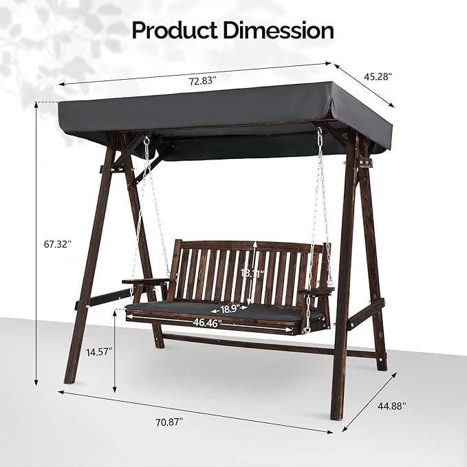 VINGLI Porch Swing with Stand, Wooden Swing & Stand with Canopy, Hanging Swing Chair with Stand for Garden, Patio and Yard (Rustic)