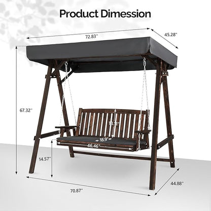 VINGLI Porch Swing with Stand, Wooden Swing & Stand with Canopy, Hanging Swing Chair with Stand for Garden, Patio and Yard (Rustic)