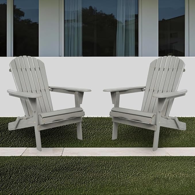 Wood Lounge Patio Chair for Garden Outdoor Wooden Folding Embossed Adirondack Chair Set of 2 Solid Cedar Lounge Patio Chair with Grain