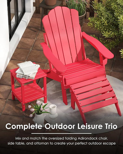 GREENVINES Oversized-Folding-Adirondack-Chairs-Set-of-6 | HDPE Plastic | Cup Holder | Fire Pit Chair | All Weather | for Outdoor Deck Backyard | Red