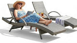 Wicker Outdoor Lounge Chairs with Pull Out Side Table, Pool Lounge Chairs Set of 2, Gray Rattan Outdoor Lounger - Photo 1