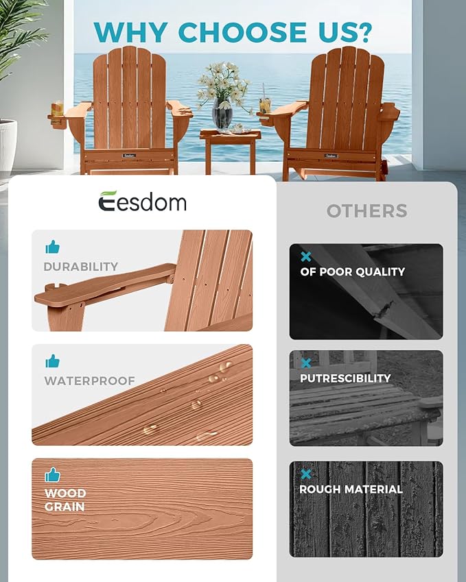 Folding Adirondack Chair, HDPE Adirondack Chair with 2 Cup Holders, Outdoor Fire Pit Chairs for Patio, Garden, Poolside - Photo 7