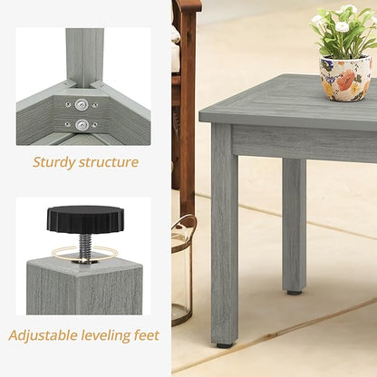 LUE BONA Outdoor Coffee Table Rectangle, HDPS Patio Coffee Tables for Outside, All Weather Patio Coffee Table with Slatted Tabletop for Deck, Garden, Balcony, Indoor or Outdoor Use, Light Gray