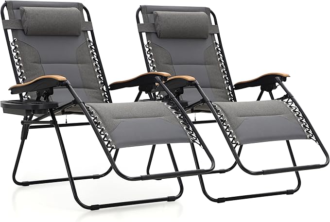 MAISON ARTS Oversized XXL Padded Zero Gravity Chair Set of 2, 30" Wide Seat Foldable Patio Recliner - Photo 1