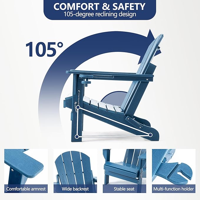 4 Chairs & 2 Tables Folding Adirondack Chair Set with Side Table – HDPE Weatherproof Outdoor Patio Chairs with - Photo 7
