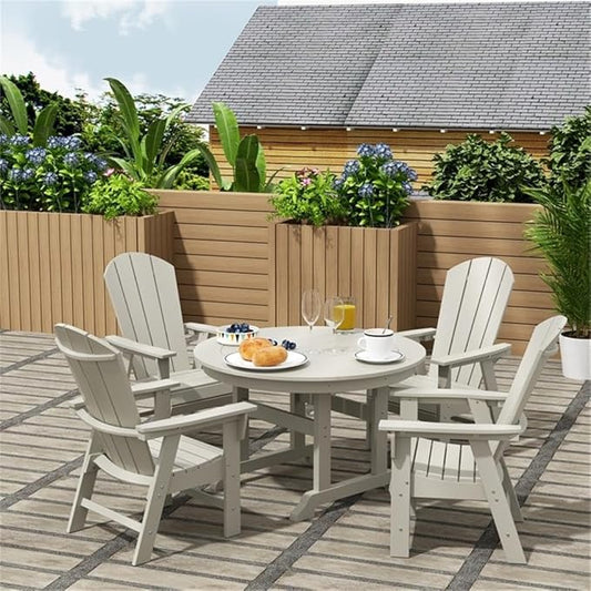 Costaelm Outdoor Adirondack Chair, HDPE Patio Balcony Chairs, Portside Seashell Nautical Curveback Adirondack Chairs and Fire Pit Chairs, Sand