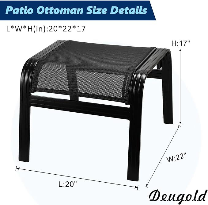 Patio Outdoor Ottoman Assembled Aluminum Footstools Small Seat Side Table Footrest for Balcony, Poolside 2 Set Black - Photo 3