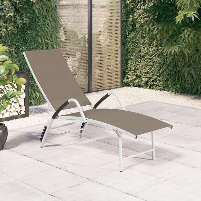 Taupe Textilene Adjustable Outdoor Chaise Lounge, 76" Aluminum Frame Sun Recliner for Garden, Poolside & Patio - Photo 2