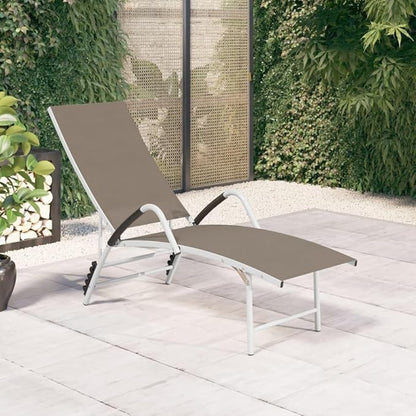 Extra High Sun Lounger, Adjustable Outdoor Patio Recliner Chair, Breathable Textilene Fabric with Aluminum Frame, Garden Poolside Lounge Furniture, Taupe