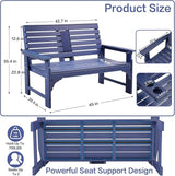 Outdoor Bench Weatherproof - HDPE 2-Person Garden Bench with Cup Holders, Bench Furniture with Backrest and Armrests - Photo 2