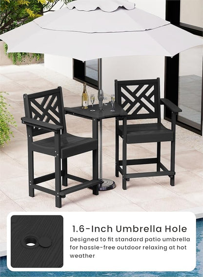 Tall Adirondack Chairs Set of 2, Outdoor 24'' Counter Height Bar Stools with Back and Arms, All-Weather HDPE Patio Tall Chairs for Balcony, Backyard, Garden, Deck (Black)