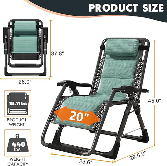 MOPHOTO Zero Gravity Chair, Outdoor Padded Lounge Chair with Side Table, Zero Gravity Recliner Chair, Outdoor Reclining Chair, Sturdy & Comfortable, Supports up to 440lbs