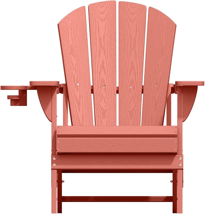 Folding Adirondack Chairs with Cup Holders, Set of 6 HDPE Plastic Outdoor Chairs, Weather Resistant, Real Wood Look - Photo 8