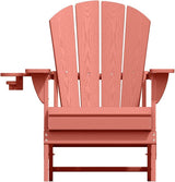 Folding Adirondack Chair with Cup Holders, HDPE Plastic Outdoor Chairs, Weather Resistant, Real Wood Look for Patio - Photo 7