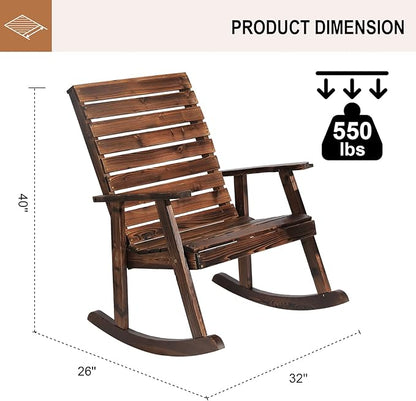 Garturects Outdoor Rocking Chairs Set of 2 - Patio Wood Rocking Chair Furniture Rustic Porch Rocker Chair for Yard, Porch, Balcony & Garden