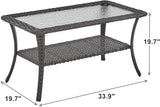 Rilyson Patio Tables Outdoor Coffee Table - Wicker Rattan Coffee Tables with 2-Tier Storage Shelf Glass Top for Outside - Photo 3