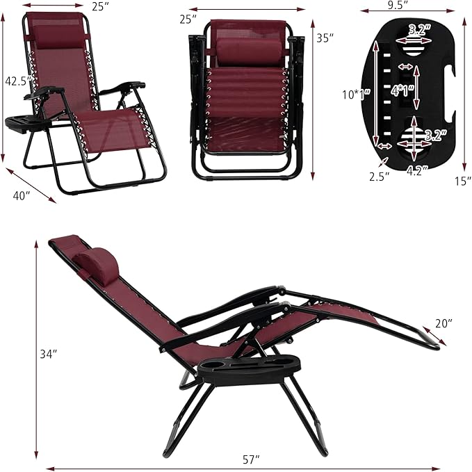 Tangkula Zero Gravity Chair, Folding Patio Lounge Chair Adjustable Outdoor Recliner with Cup Holder - Photo 3
