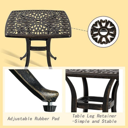 Outdoor Cast Aluminum Side Table End Table for Patio, Backyard, Pool, Indoor Companion, Easy Maintenance and Weather Resistant, Bronze