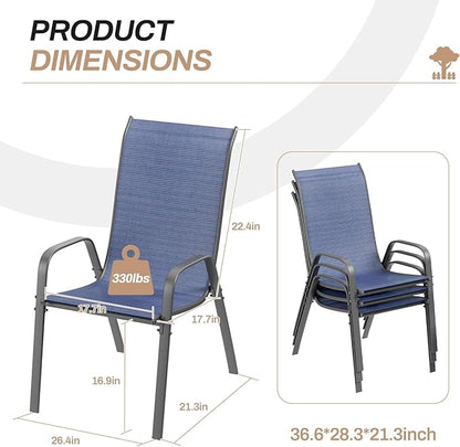 TLSUNNY Patio Chairs, Stackable Textilene Outdoor Dining Furniture for All Weather, with 17.7″ Wide Seat & Metal Frame, for Garden, Backyard, Deck, Restaurant, Poolside (4, Navy Blue, 26.4″)