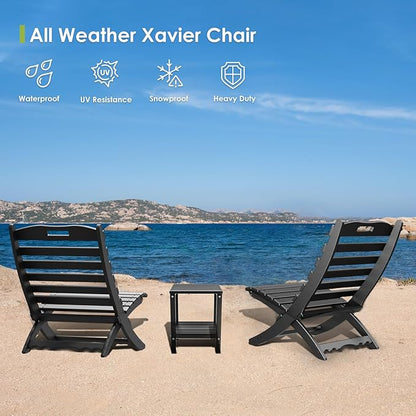 GREENVINES Folding Wave Chairs Set of 4 | Xavier | Portable Adirondack Chair | HDPE Plastic | All Weather | Black | for Fire Pit Beach Poolside Outdoor Deck Garden Patio Porch Fishing