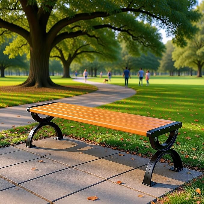 Patio Garden Bench 47" 59" 71" Outdoor Bench Cast Iron Metal Frame & Comfort Wood Seat, Backrest/Backless Porch Benches for Park, Yard, Porch, Lawn, Balcony, Backyard(Oranges,180cm/70.9")