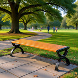 Patio Garden Bench 47" 59" 71" Outdoor Bench Cast Iron Metal Frame & Comfort Wood Seat - Photo 6