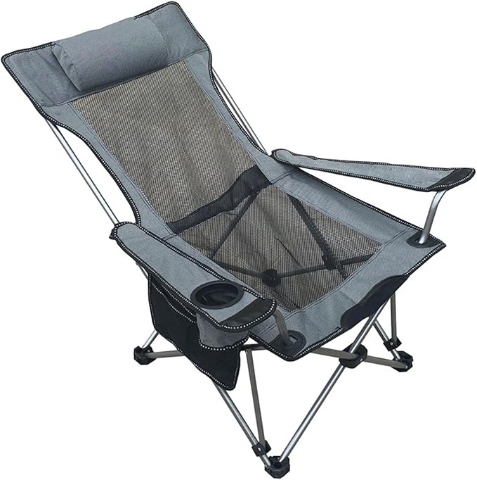 Generic Lounge Chair Adjustable Position Folding Camping Cot, Outdoor Lounger Folding Zero Gravity Outdoor Recliner Patio Lounge Chair Headrest
